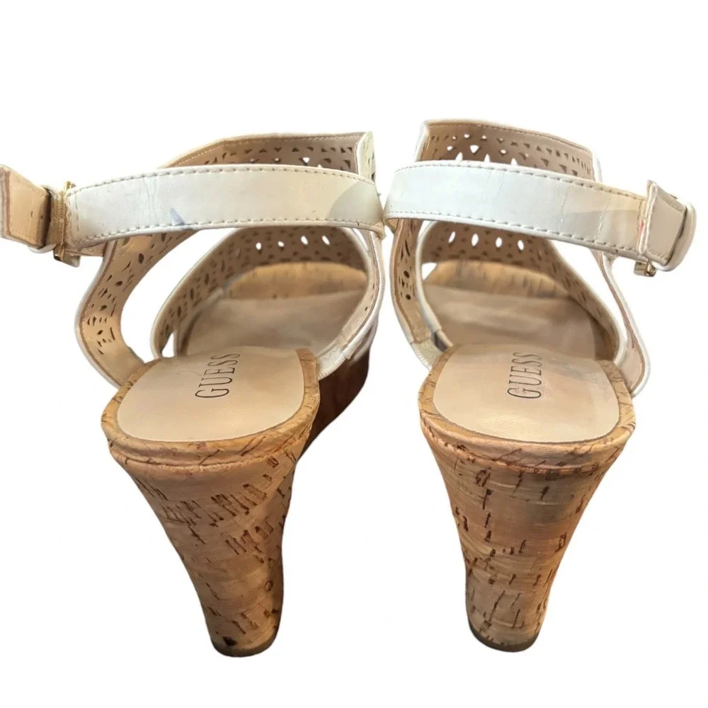 Guess Jacalyn-R White Laser Cut Cork Wedge Sandals Womens 9M WG-JACALYN-R Boho